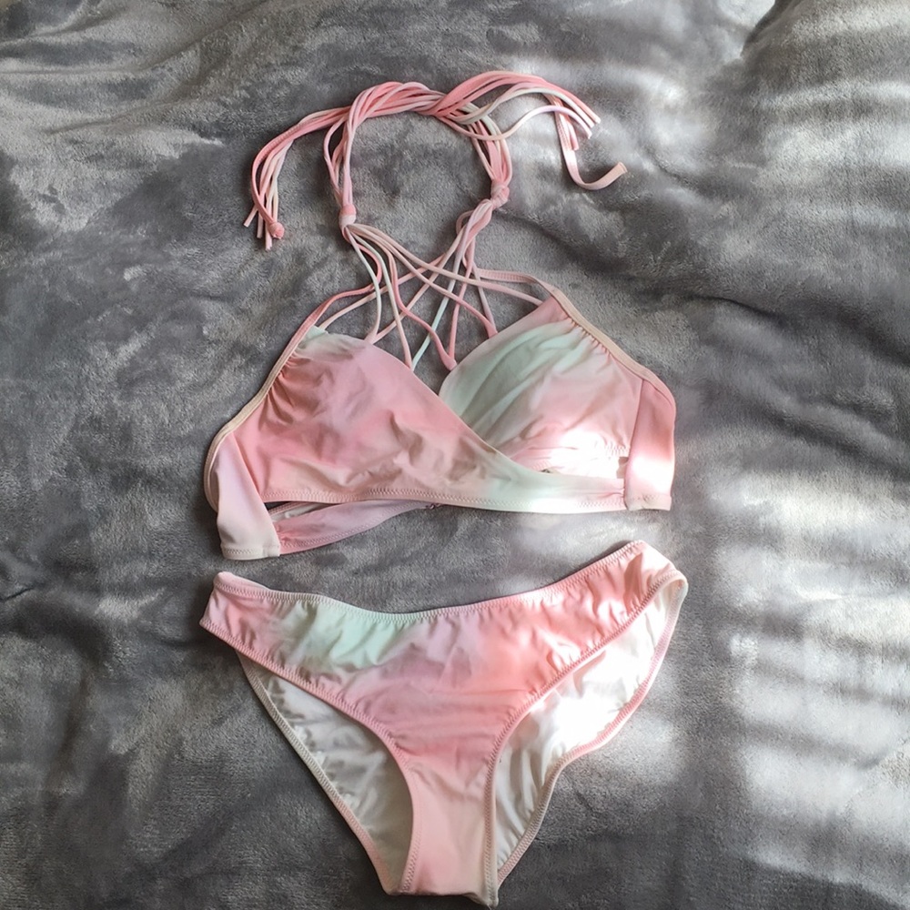 PINK Victoria's Secret pink white tie dye bikini